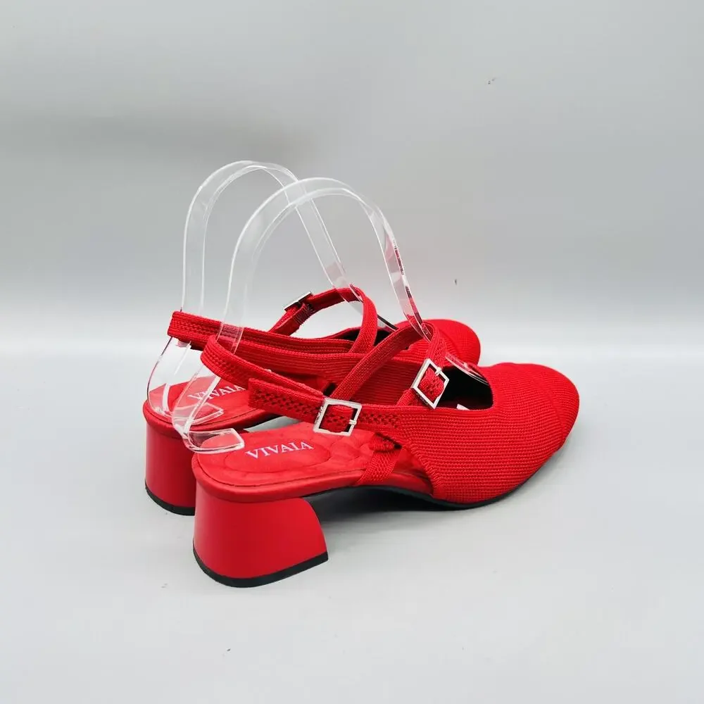 VIVAIA Shoes Womens 6 Red Knit Slingback Block Heel Round Toe Pumps Comfort